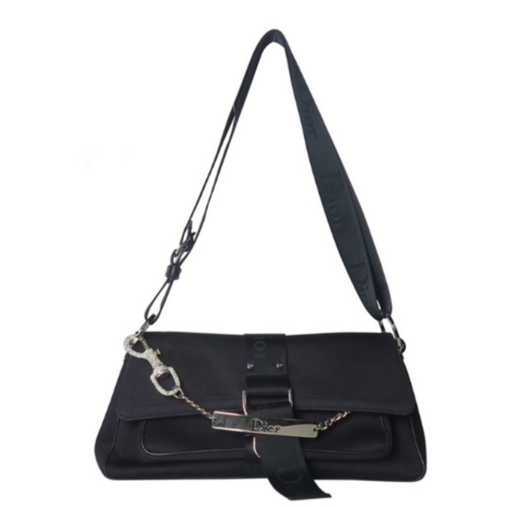 Vintage Dior hardcore jersey black bag with rhinestone crystal metal excellent